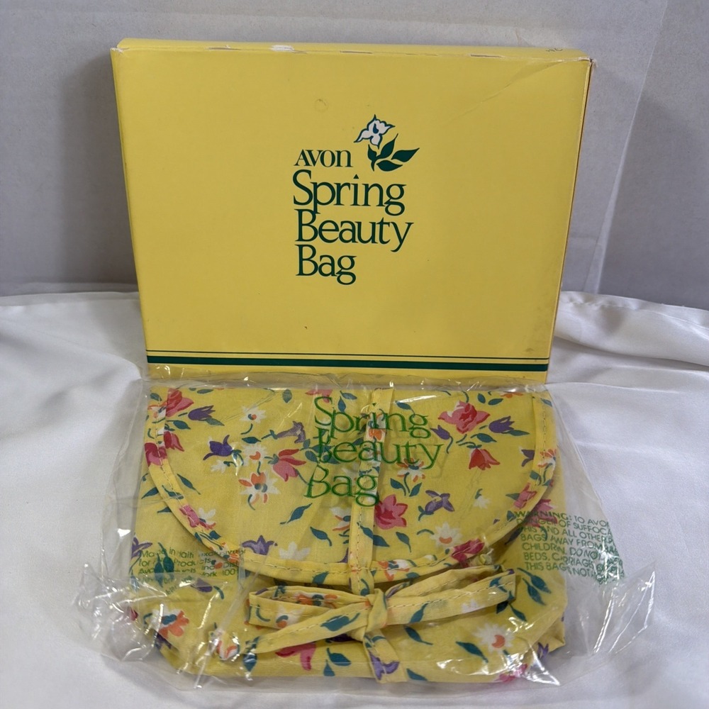 Avon Spring Beauty Bag Yellow Floral VINTAGE 1981 NEW In BOX Sealed VTG Perfect